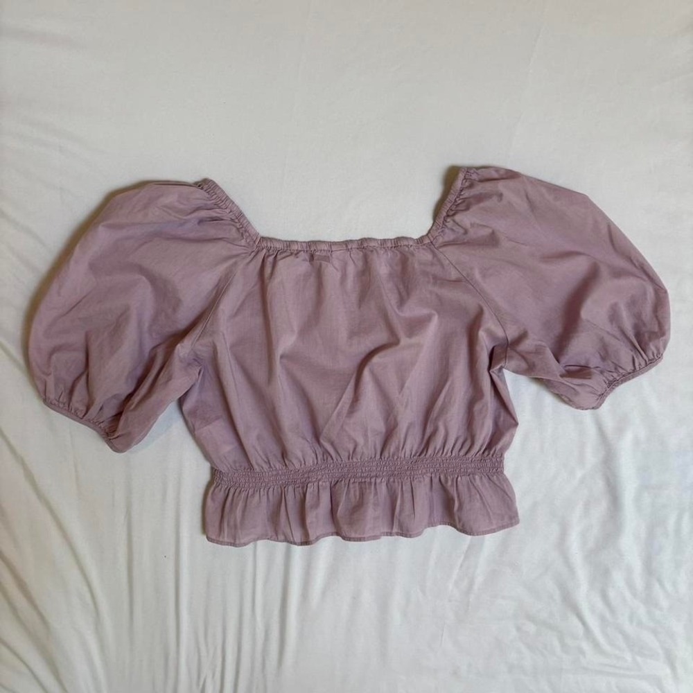 Lilac Purple Crop top With Square Neckline and Puffy Sleeves UNIQLO Size XS - Picture 7 of 8